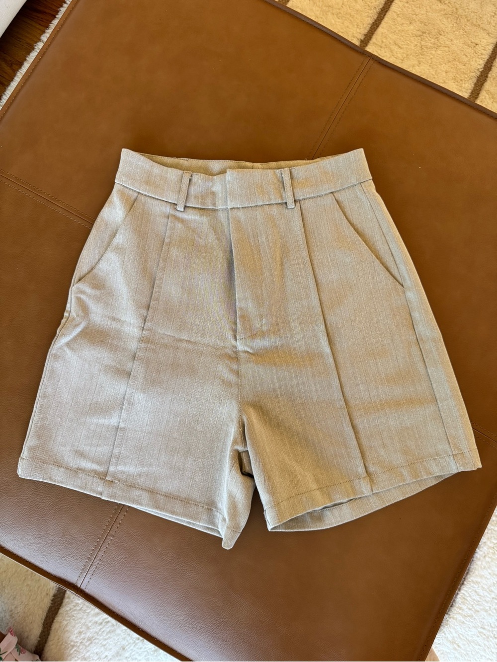 High-Rise Tailored Shorts in Light Khaki